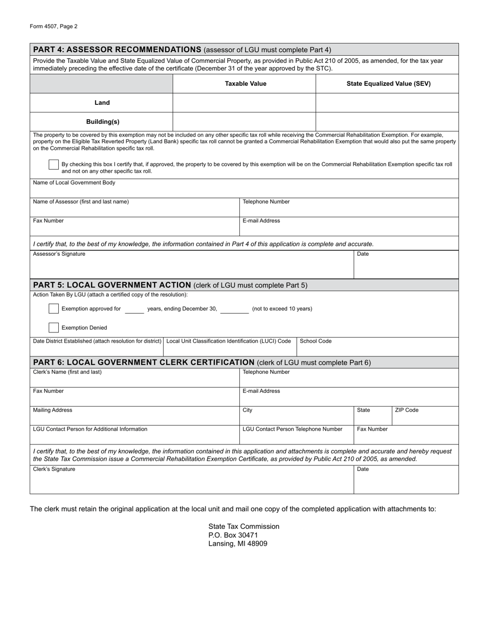 Form 4507 Application for Commercial Rehabilitation Exemption Certificate - Michigan, Page 2