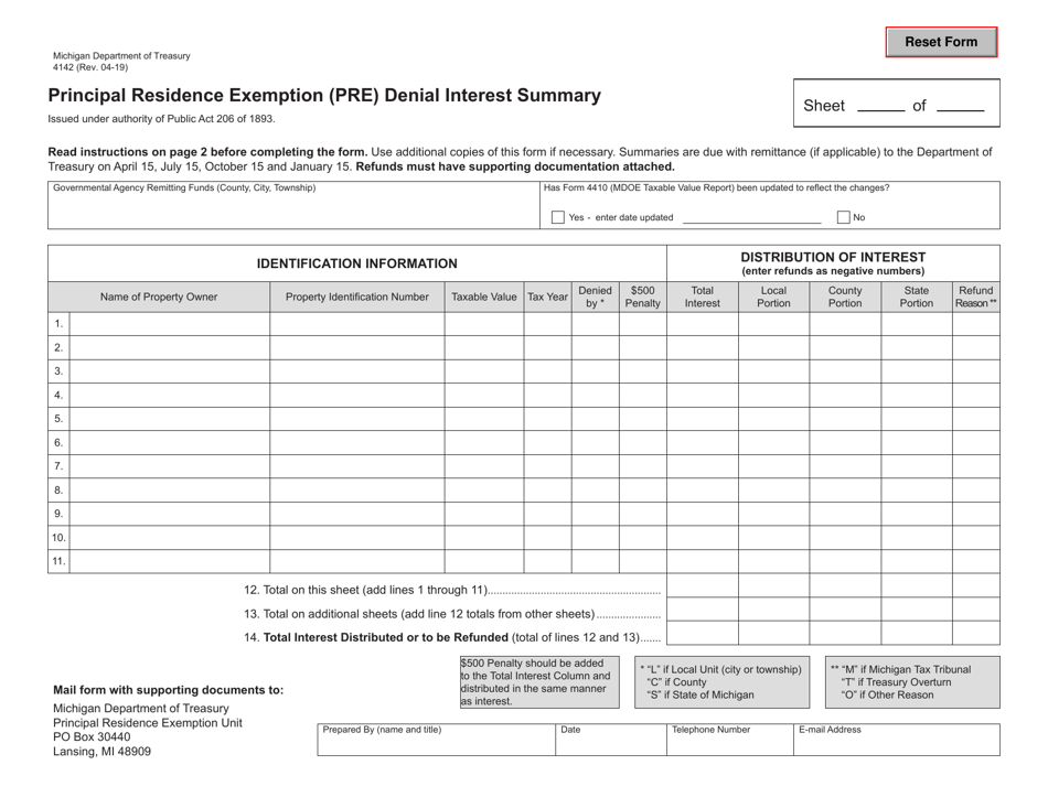 Form 4142 - Fill Out, Sign Online And Download Fillable PDF, Michigan ...