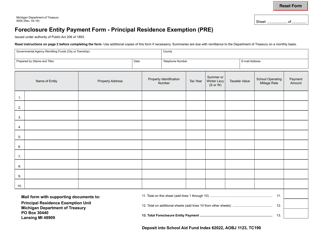 Document preview: Form 5005 Foreclosure Entity Payment Form - Principal Residence Exemption (Pre) - Michigan