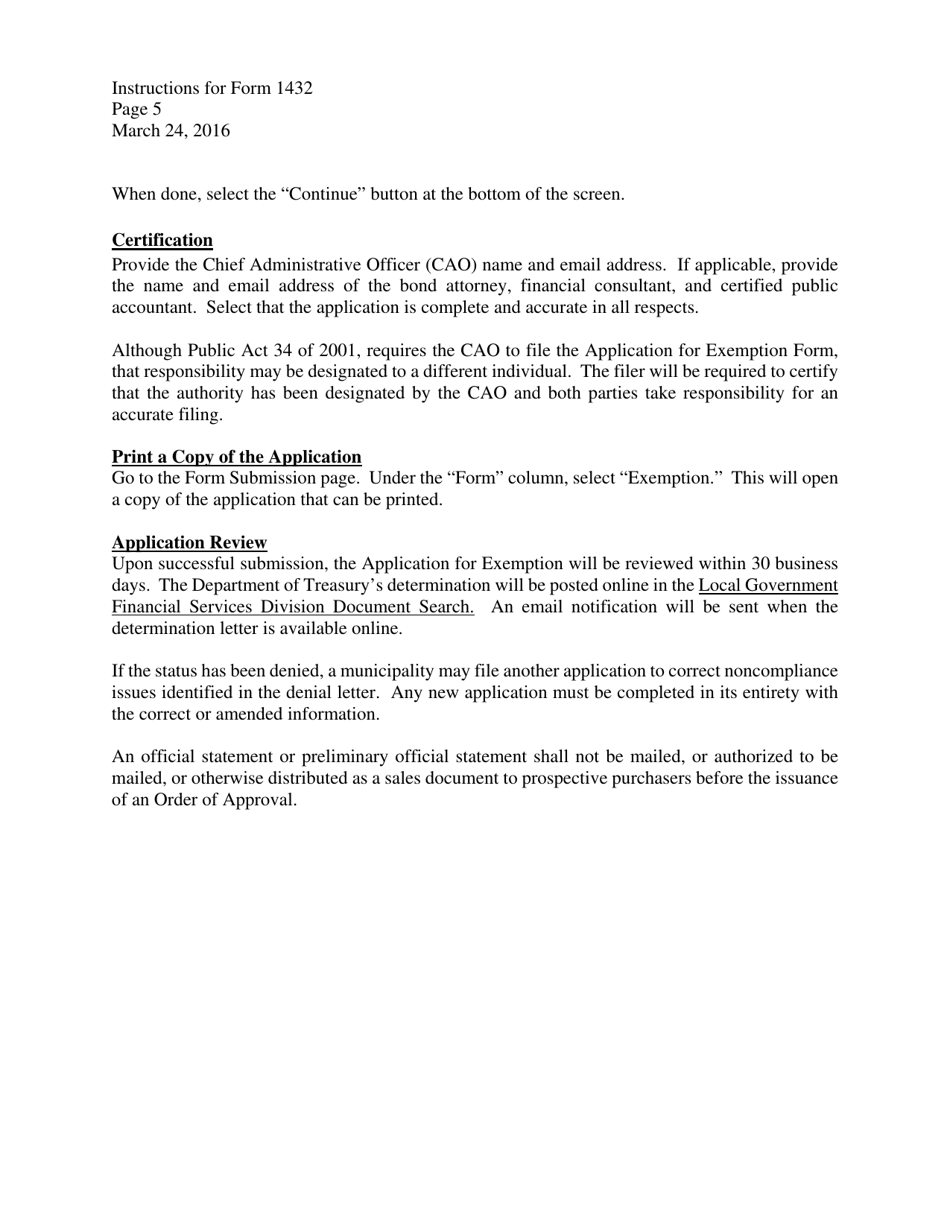 Instructions for Form 1432 Application for Exemption - Michigan, Page 5