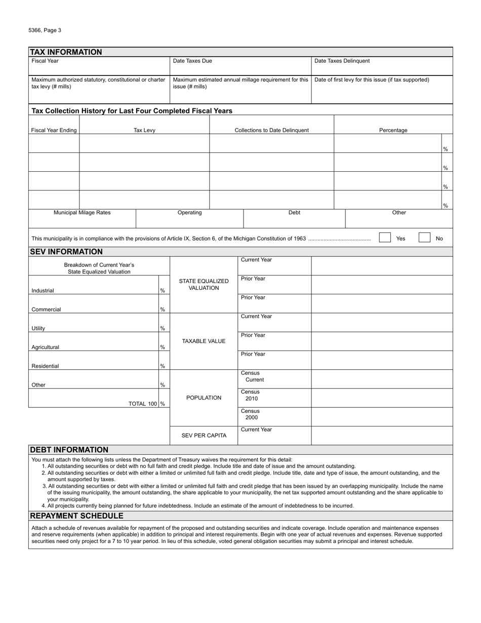 Form 5366 Application for State Treasurers Approval to Issue Pension or Other Post-employment Benefits (Opeb) Long-Term Securities - Michigan, Page 3