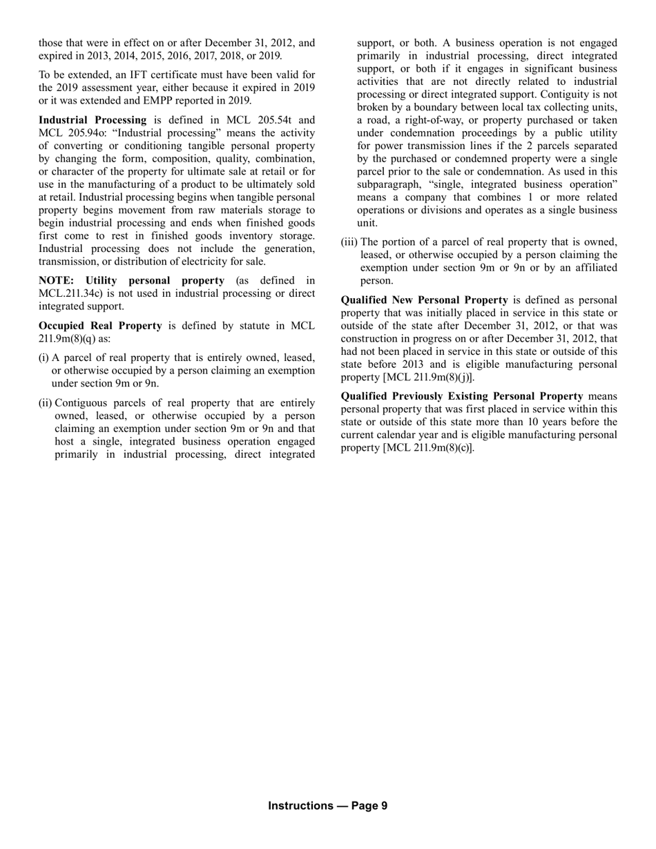 Form 5278 Eligible Manufacturing Personal Property Tax Exemption Claim, Personal Property Statement, and Report of Fair Market Value of Qualified New and Previously Existing Personal Property (Combined Document) - Michigan, Page 13