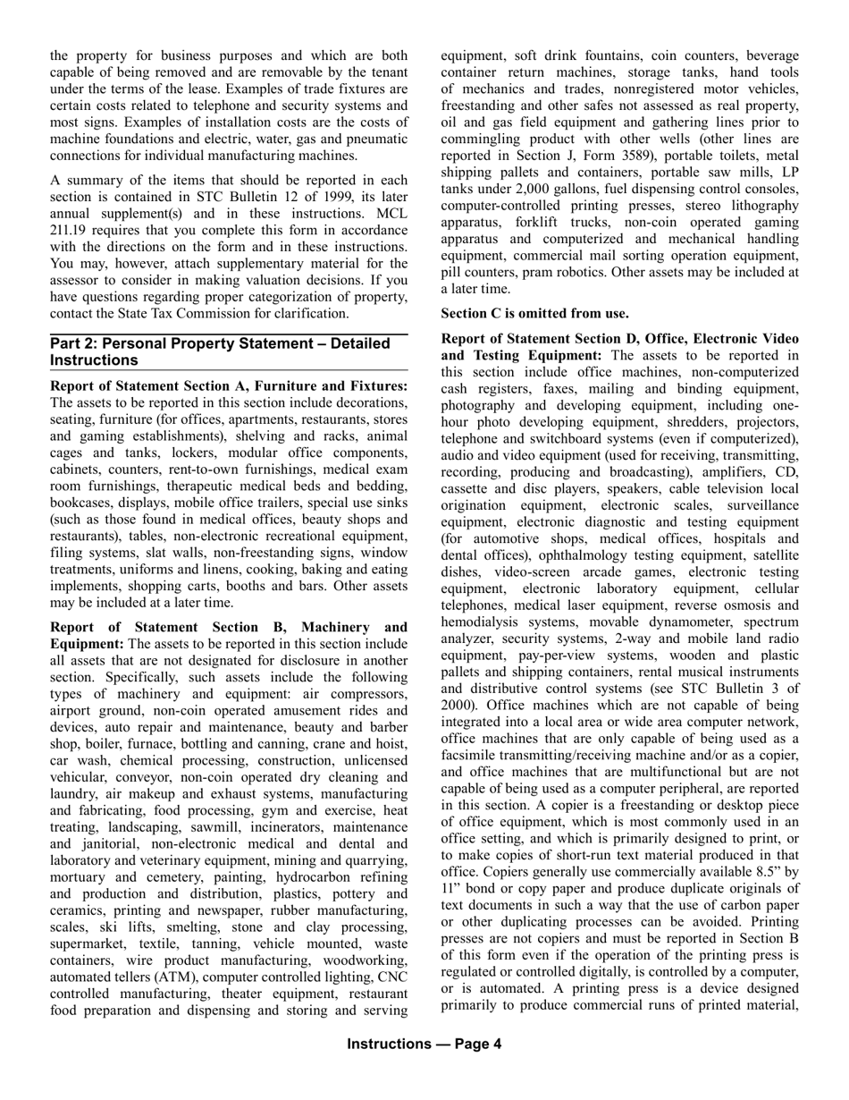 Form 5278 Eligible Manufacturing Personal Property Tax Exemption Claim, Personal Property Statement, and Report of Fair Market Value of Qualified New and Previously Existing Personal Property (Combined Document) - Michigan, Page 8