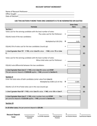 Document preview: Recount Deposit Worksheet - Vote for More Than 1 - Michigan