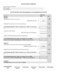 Document preview: Recount Deposit Worksheet - Vote for 1 - Michigan