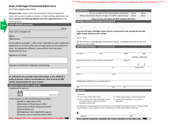 Document preview: State of Michigan Provisional Ballot Form and Voter Registration Form - Michigan