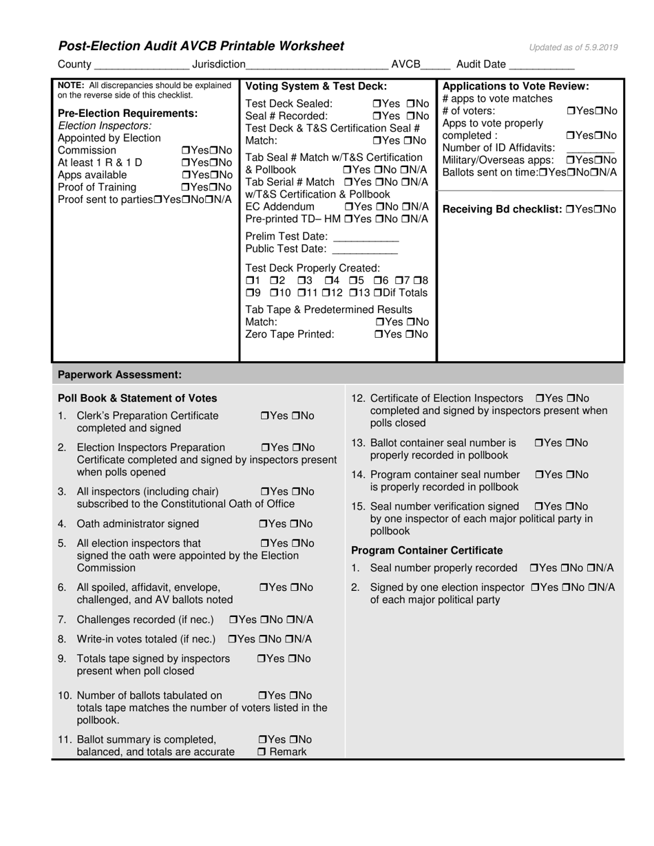 Michigan Post-election Audit Avcb Printable Worksheet - Fill Out, Sign ...