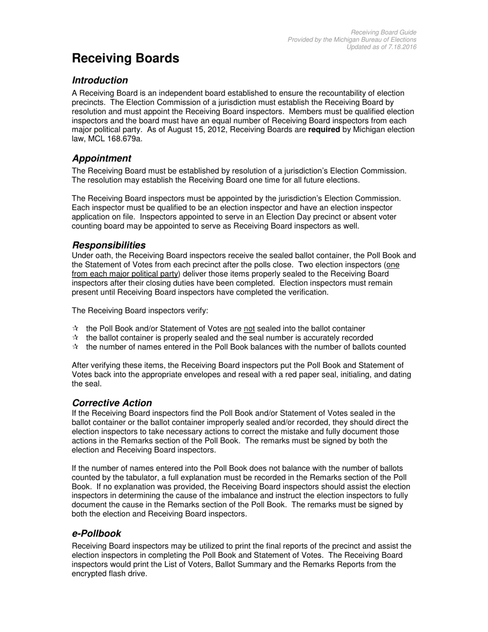 Receiving Board Checklist - Michigan, Page 1