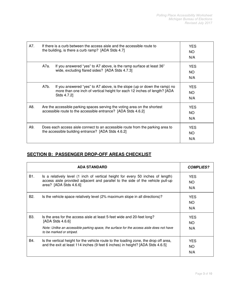 Polling Place Accessibility Worksheet - Michigan, Page 3