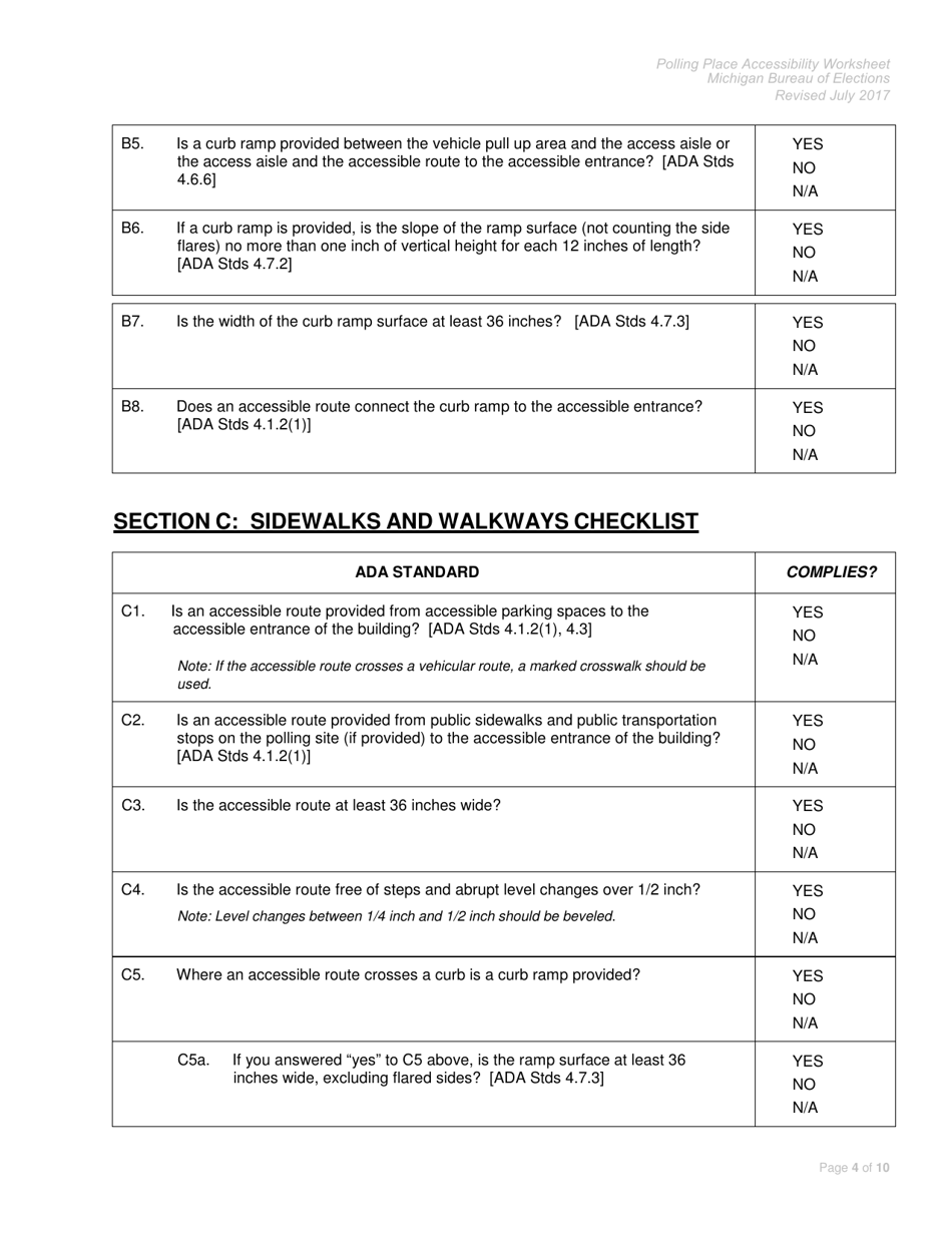 Polling Place Accessibility Worksheet - Michigan, Page 4