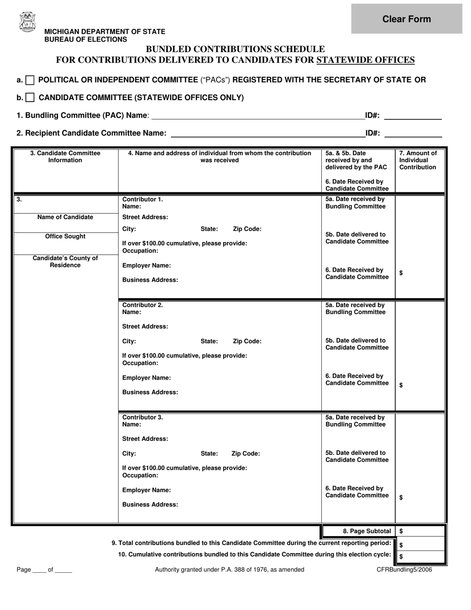 Michigan Bundled Contributions Schedule for Contributions Delivered to ...