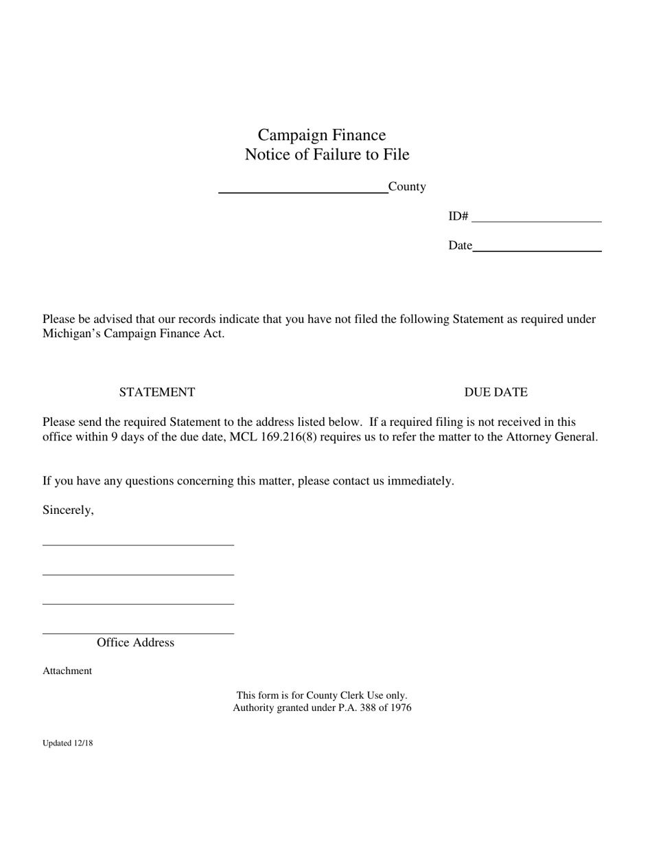 Campaign Finance Notice of Failure to File - Michigan, Page 1