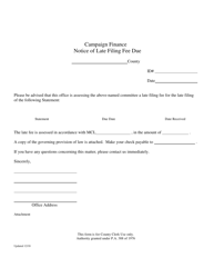 Document preview: Campaign Finance Notice of Late Filing Fee Due - Michigan
