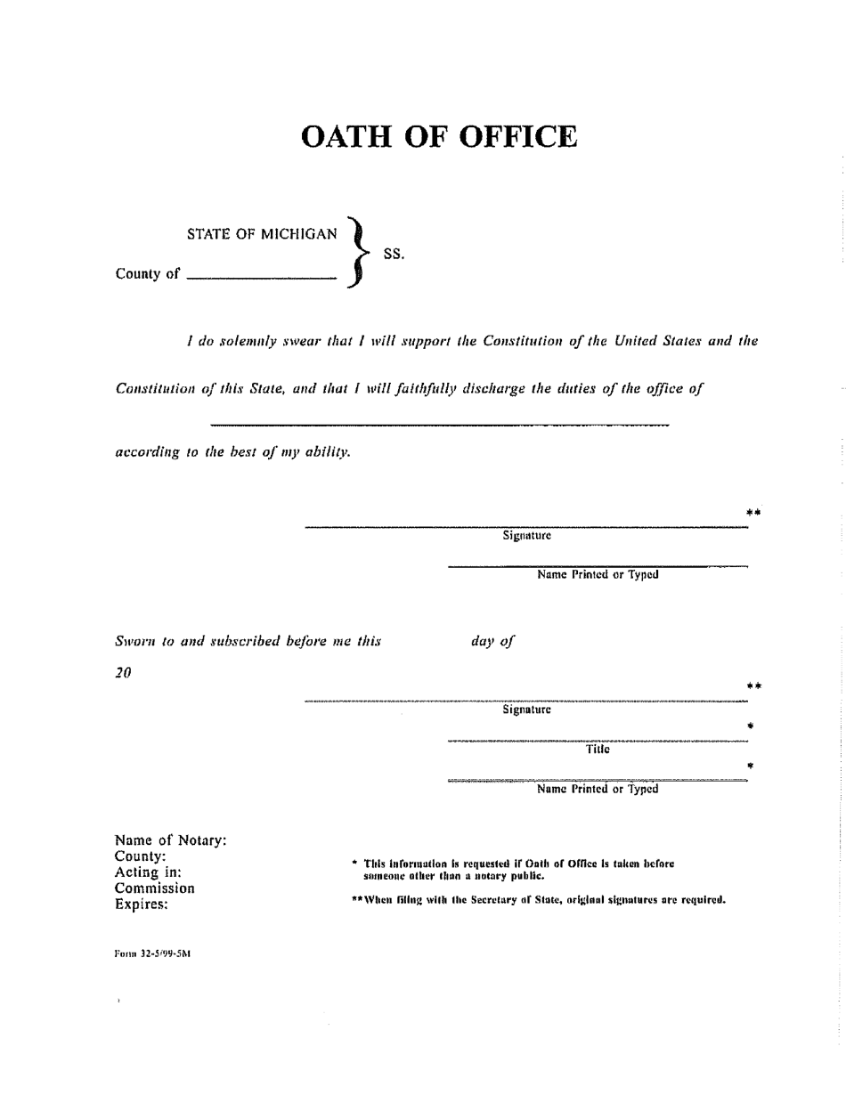 Form 32 Oath of Office - Michigan, Page 1