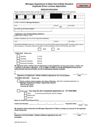 Document preview: Out-of-State Resident Duplicate Driver License Application - Michigan