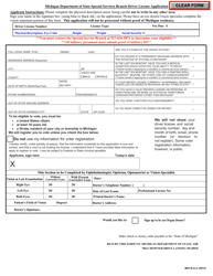 Document preview: Form BDVR61A Special Services Branch Driver License Application - Michigan