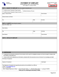 Form DES-P12 Statement of Complaint - Michigan, Page 2