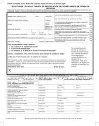 Document preview: Formulario DE-36SPN Solicitud De Licencia Y Tarjeta De Identificacion Del Departamento De Estado De Michigan - Michigan (Spanish)