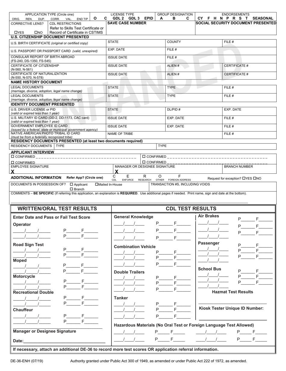 Form DE-36-ENH Enhanced Driver License and Id Card Application - Michigan, Page 2