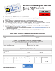 Document preview: University of Michigan - Dearborn License Plate Order Form - Michigan