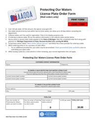 Document preview: Protecting Our Waters License Plate Order Form - Michigan