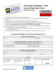 Document preview: University of Michigan - Flint License Plate Order Form - Michigan