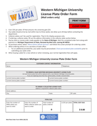 Document preview: Western Michigan University License Plate Order Form - Michigan