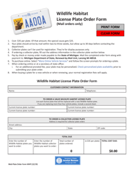 Document preview: Wild Habitat License Plate Order Form - Michigan
