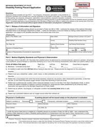 Form BFS-108 Disability Parking Placard Application - Michigan