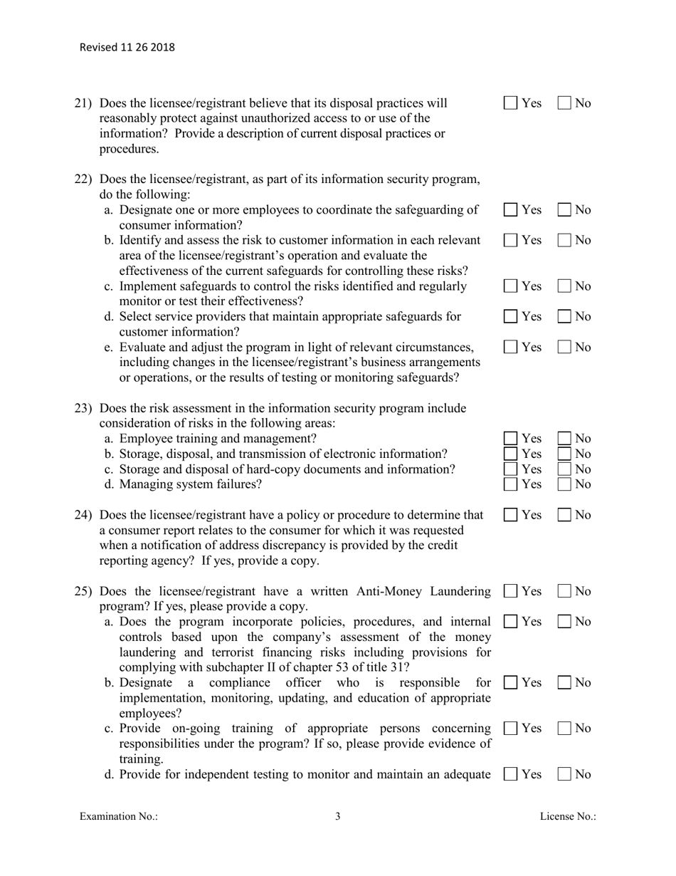Secondary Mortgage Broker / Lender Officer / Manager Questionnaire - Michigan, Page 3