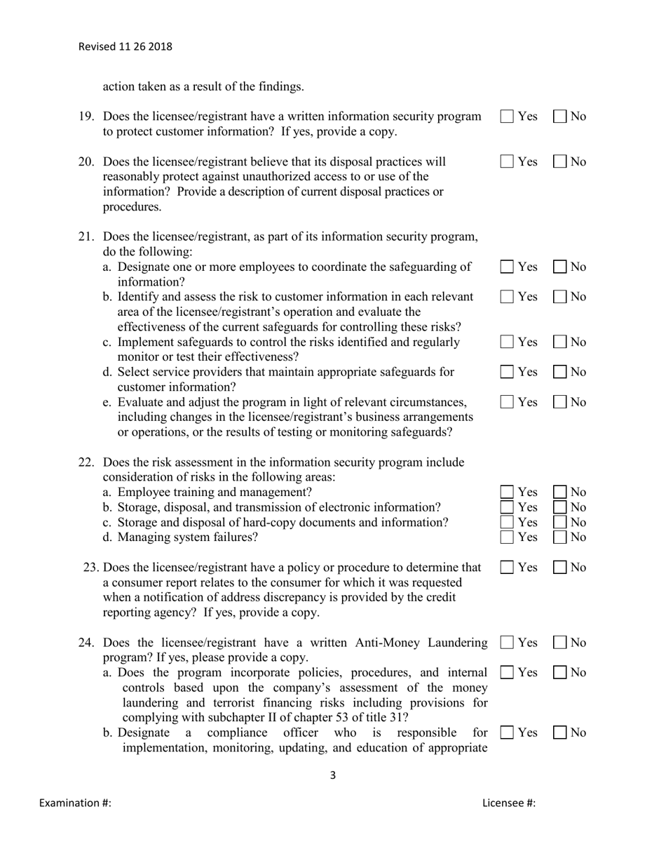Secondary Mortgage Broker / Lender / Servicer Officer / Manager Questionnaire - Michigan, Page 3