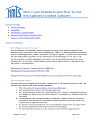 Mi Consumer Financial Services Class I License New Application Checklist (Company) - Michigan