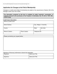 Document preview: Form FIS1120 Application for Changes to the Field of Membership - Michigan