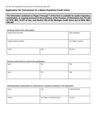 Form FIS1062 Application for Conversion to a State-Chartered Credit Union - Michigan, Page 4