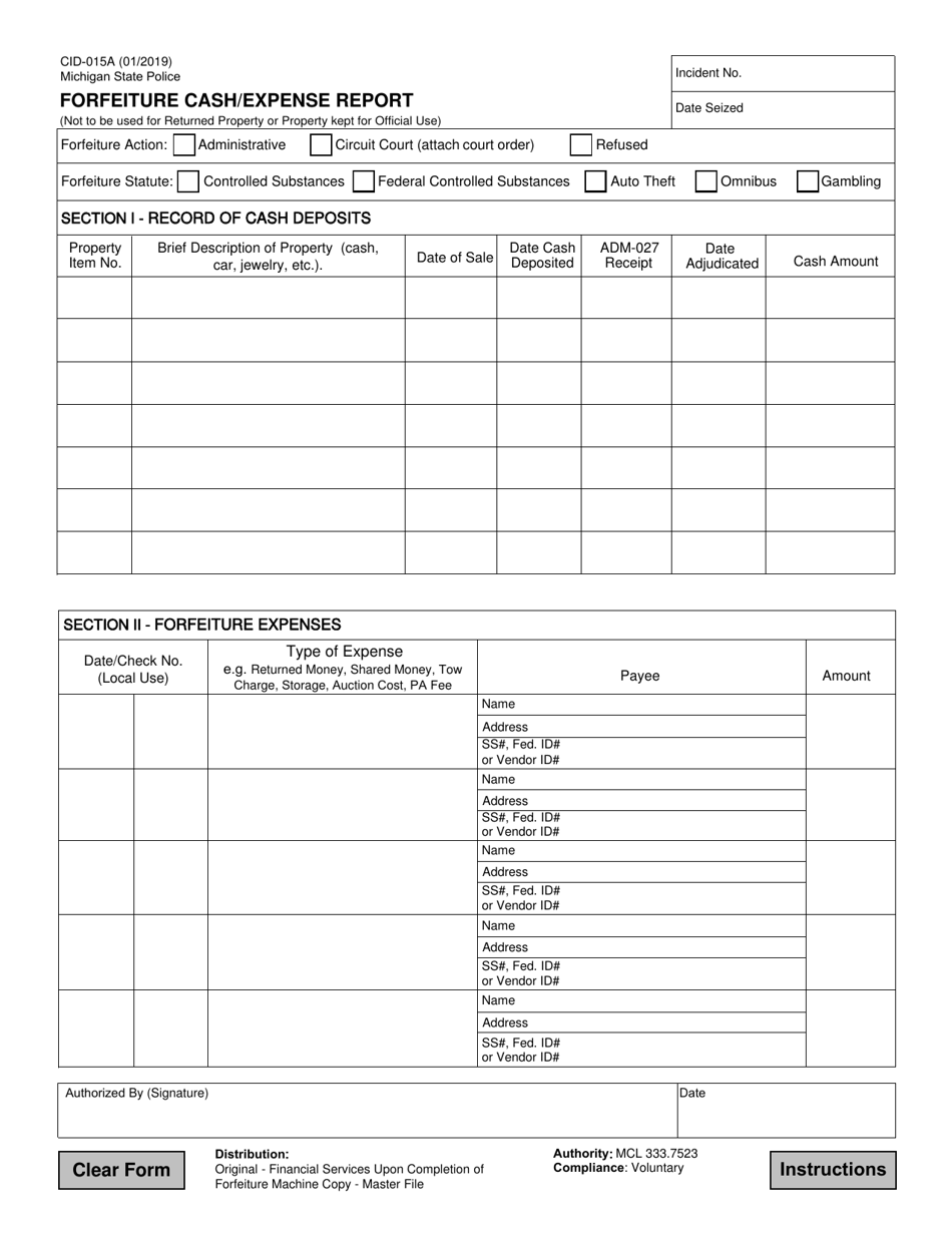 Form CID-015A - Fill Out, Sign Online and Download Fillable PDF ...