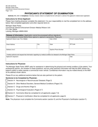 Form MC-028 &quot;Physician's Statement of Examination&quot; - Michigan