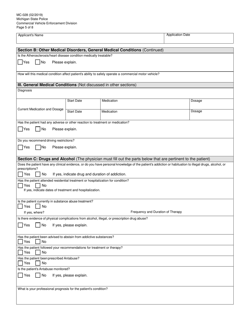 Form MC-028 Physicians Statement of Examination - Michigan, Page 5