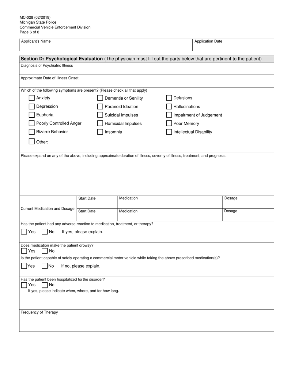 Form MC-028 - Fill Out, Sign Online and Download Fillable PDF, Michigan ...