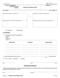 Document preview: Form CC08A Order for Consolidation - Michigan