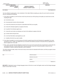Document preview: Form CC291 Advice of Rights (Circuit Court Plea) - Michigan