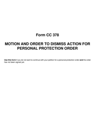 Form CC378 Motion and Order to Dismiss Action for Personal Protection Order - Michigan, Page 2