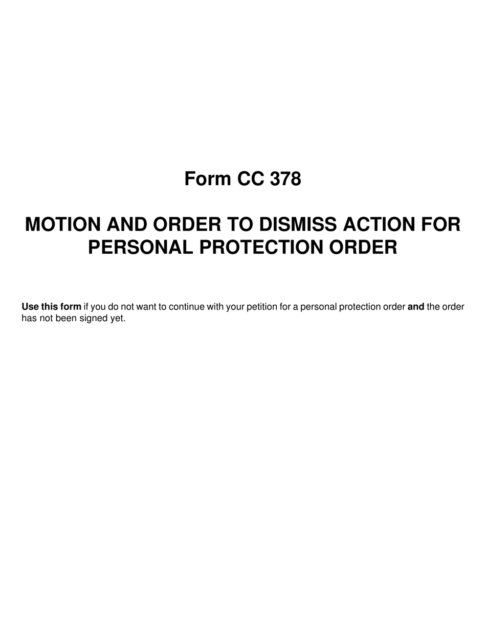 Form CC378 Motion and Order to Dismiss Action for Personal Protection Order - Michigan, Page 2