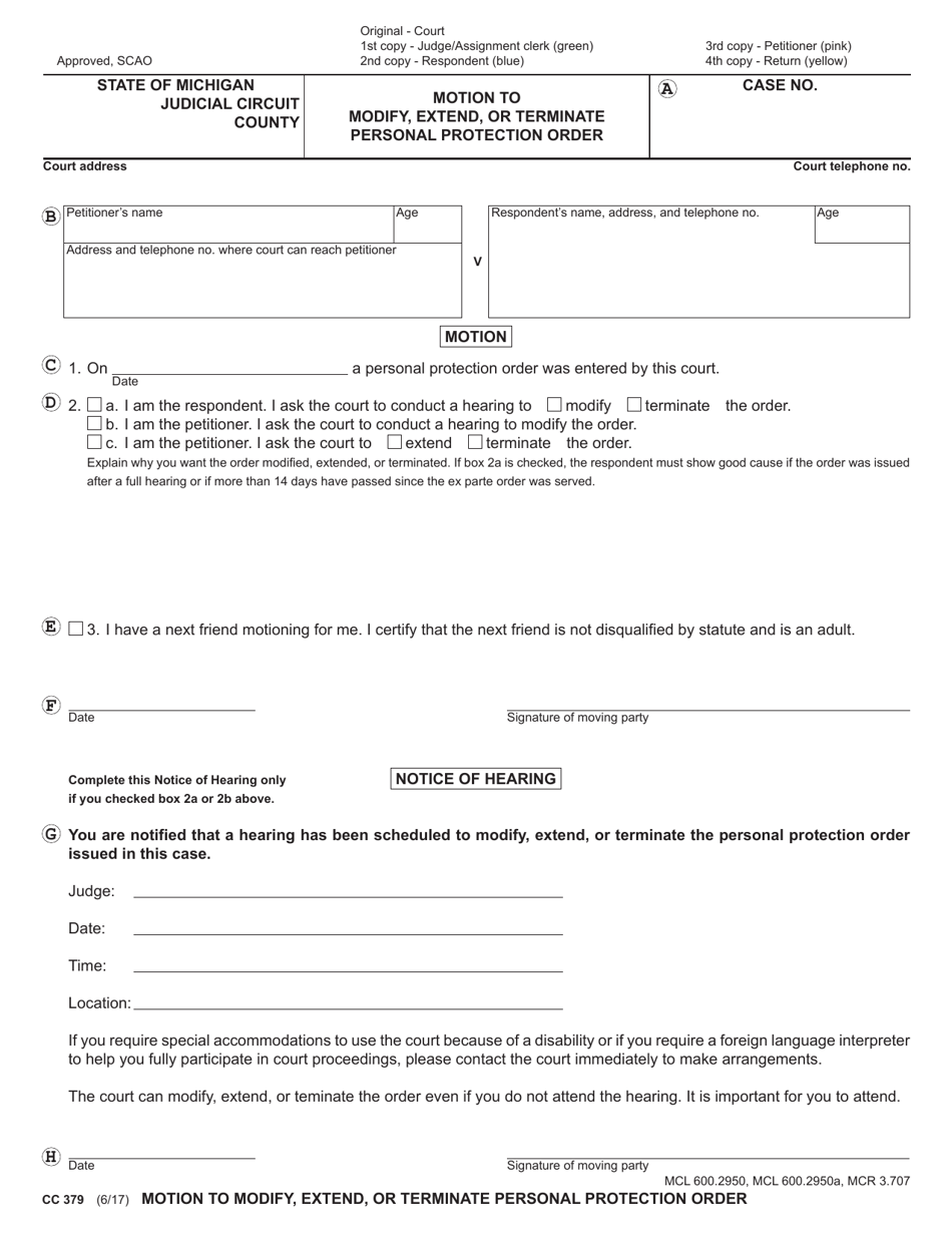 Form CC379 Download Fillable PDF or Fill Online Motion to Modify ...