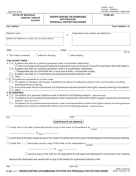 Document preview: Form CC383 Order Denying or Dismissing Petition for Personal Protection Order - Michigan