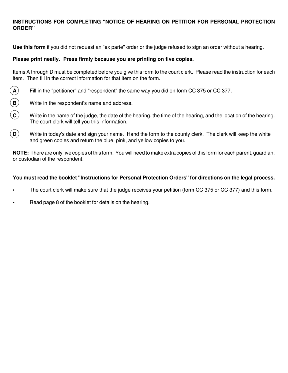 Form CC381 Notice of Hearing on Petition for Personal Protection Order - Michigan, Page 2