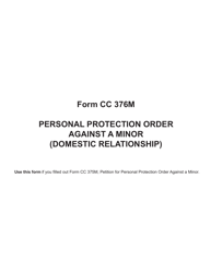 Form CC376M Personal Protection Order Against a Minor (Domestic Relationship) - Michigan