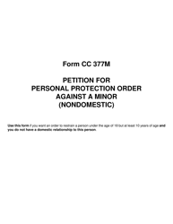 Form CC377M Petition for Personal Protection Order Against a Minor (Nondomestic) - Michigan