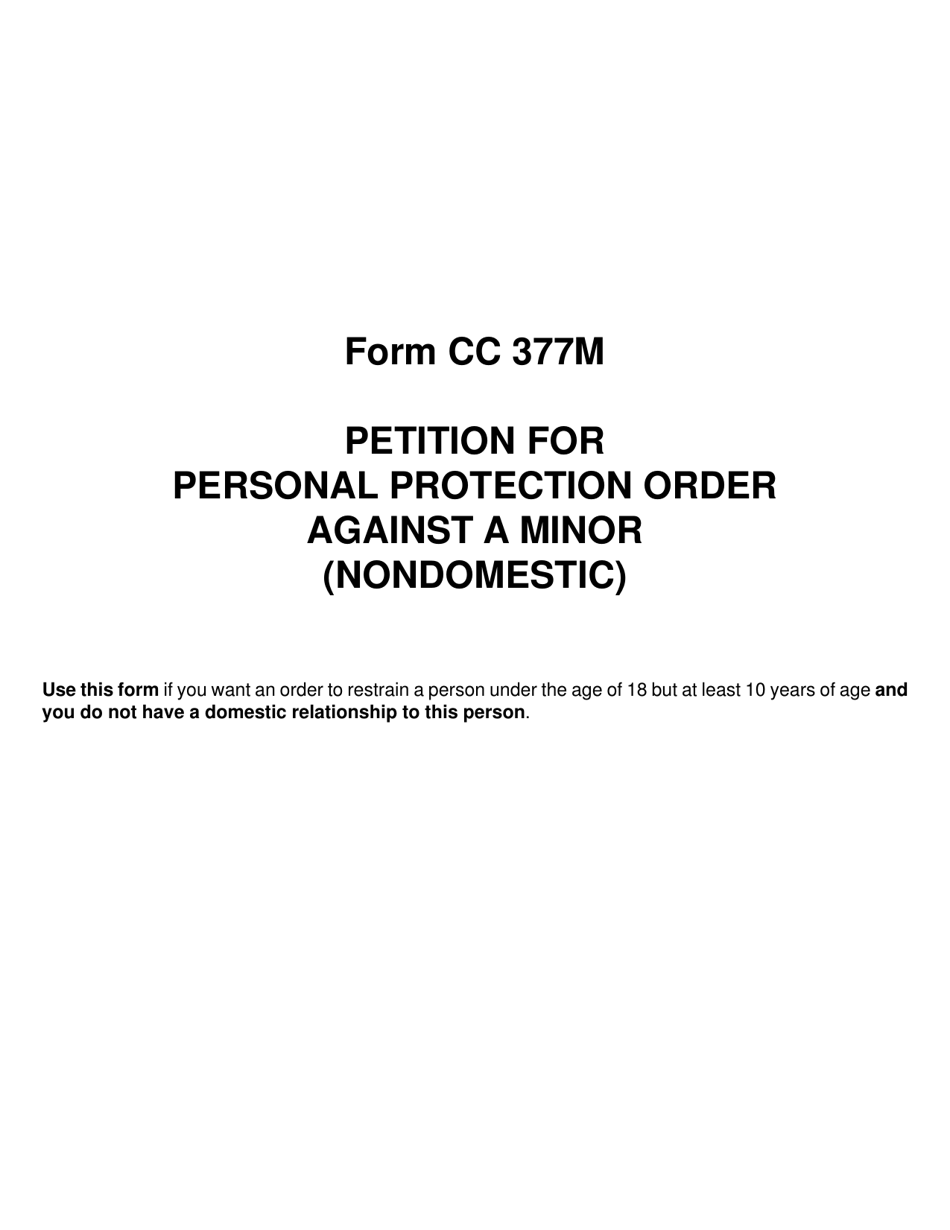 Form CC377M Petition for Personal Protection Order Against a Minor (Nondomestic) - Michigan, Page 1