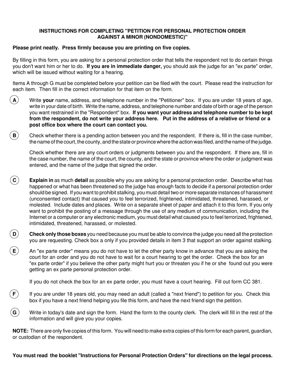 Form CC377M Petition for Personal Protection Order Against a Minor (Nondomestic) - Michigan, Page 2