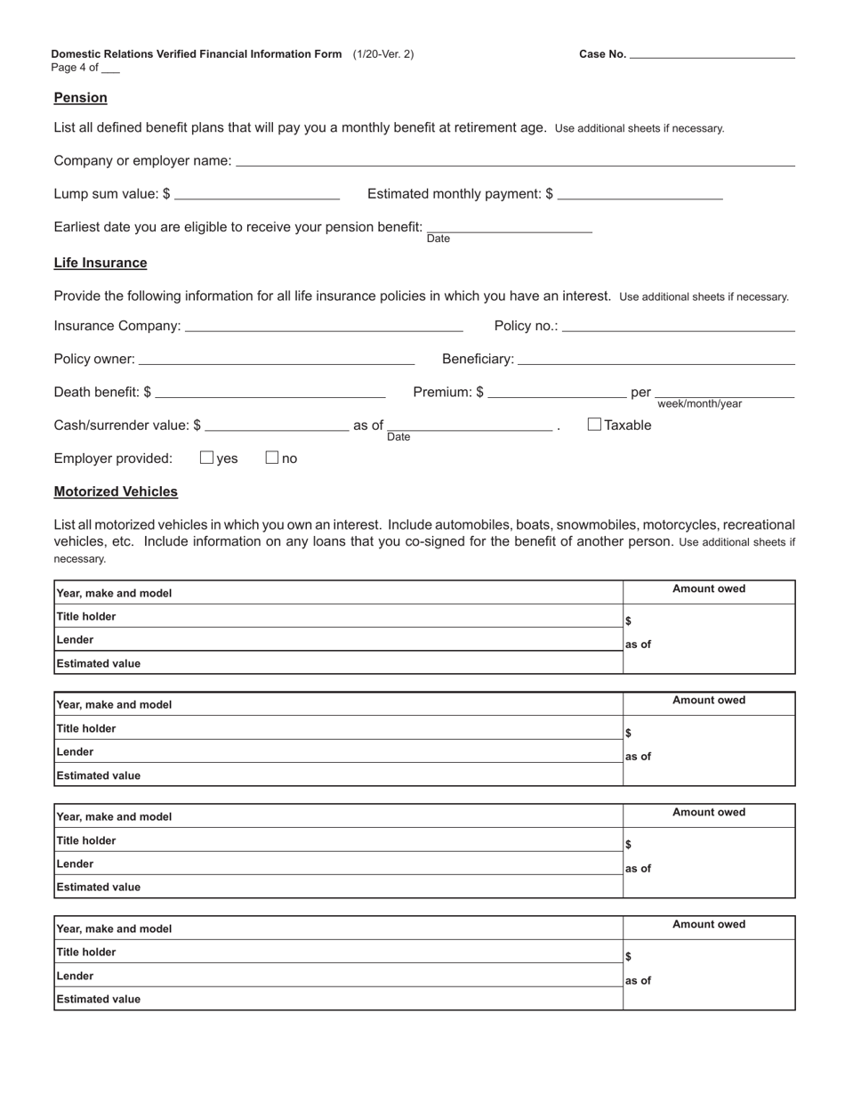 Form CC320 Domestic Relations Verified Financial Information Form - Michigan, Page 4